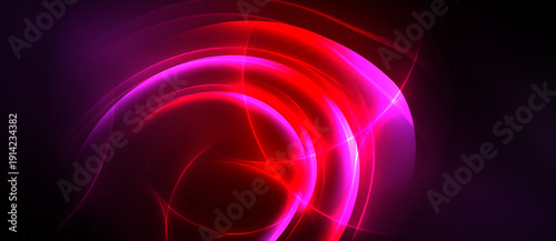 Bright abstract swirls, vibrant pinks, reds dominate dark background. Energy radiates from central point, creating dynamic visual effect.