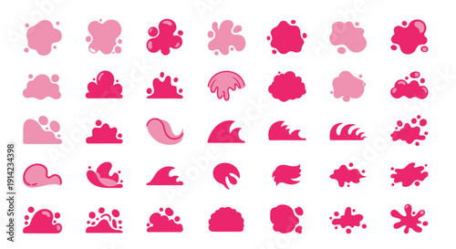 A collection of pink snowflakes and abstract shapes in various shades, presented in a grid layout as vector illustrations