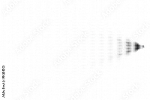 Halftone arrow pointing to right made of small black dots on white background