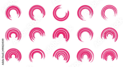 Collection of vibrant pink brush stroke patterns arranged in grid formation on digital canvas, viewed from directly above, showcasing creative design elements in vector graphics
