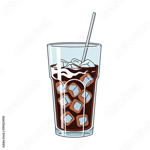 Refreshing Cold Brew Coffee with Ice Cubes and Straw in Tall Glass