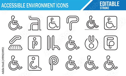 Modern Thin Line Icons: Handicap and Public Access Symbols