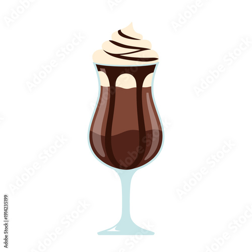 Delicious Chocolate Drink with Whipped Cream and Drizzle in a Tall Glass