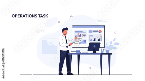 Man Presenting Business Operations Strategy with Charts and Graphs