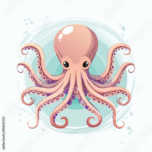 Charming Pink Octopus Character Illustration A Cute Sea Creature with Expressive Features and Swirling Tentacles