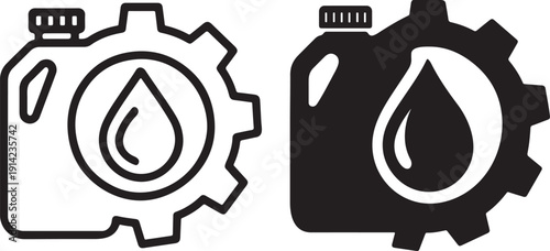 Bold oil change icon with gear circle outline.