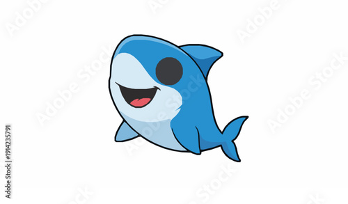Adorable Blue Shark with Big Smile Cartoon Sea Animal Vector Illustration Isolated on White