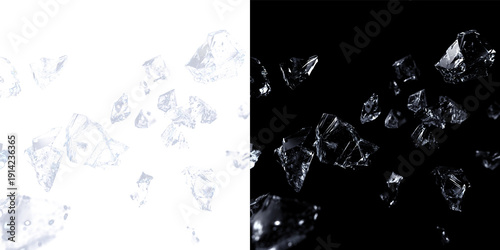 Foto Shattered Glass Fragments Flying In Deep Space Background