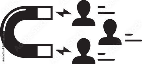 Customer Attraction Strategy: A compelling graphic illustrating the principle of magnetic attraction, featuring a horseshoe magnet drawing in silhouetted figures.