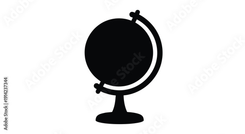 Black silhouette of a standing globe on a white background, minimalist flat design