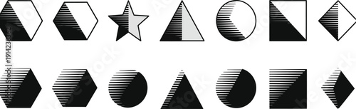 A diverse collection of minimalist geometric logo designs, showcasing abstract shapes with modern gradient shading, perfect for innovative branding and unique icon development