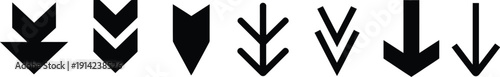 set of black downward arrow and chevron icons