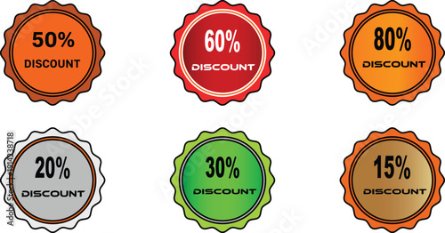 Colorful discount percentage sale badges 15 20 30 50 60 80 Keywords: sale, discount, percentage