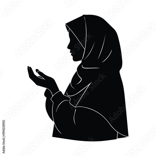 Woman praying in contemplative moment with hands raised