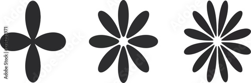 minimalist geometric flower icons and floral star burst vector set