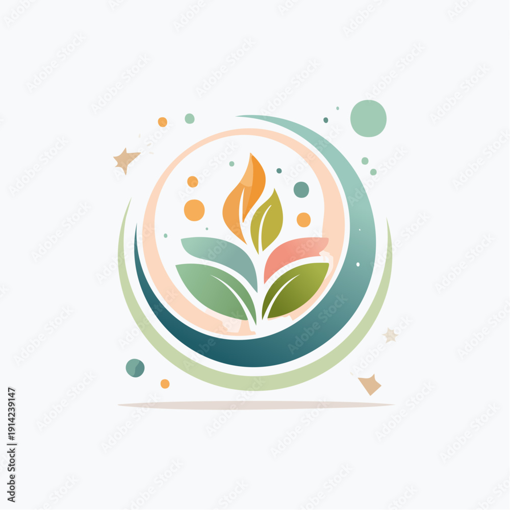 Fototapeta premium Abstract Emblematic Plant and Swirls Logo Design