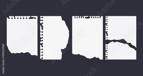 Realistic Torn White Paper Texture with Ripped Edges on Transparent Background