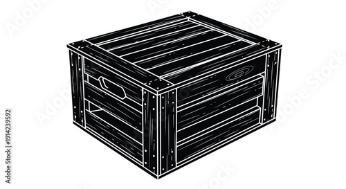 Black wooden crate box with slats and handle 3D render