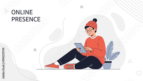 Young Person Using Tablet for Online Presence, Digital Communication