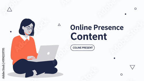 Young Woman Working on Laptop, Online Presence Content Creation
