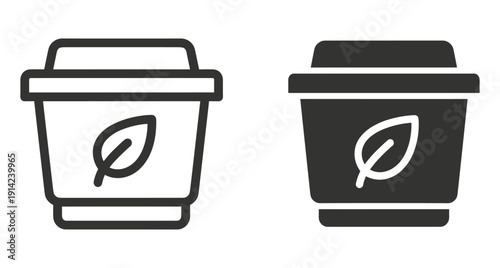 Set of outline and solid icons representing biodegradable containers for hot drinks tea