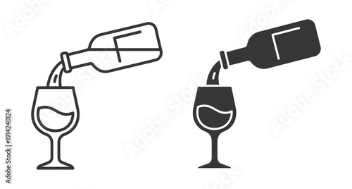 Minimalist vector illustration of a bottle pouring wine into a glass for bar menu