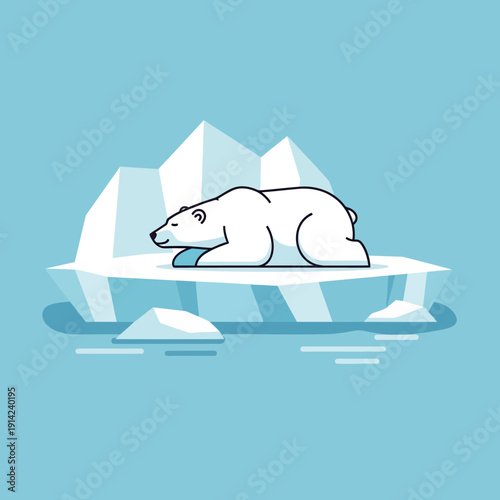 Polar bear sleeping on an iceberg, arctic landscape, climate change concept