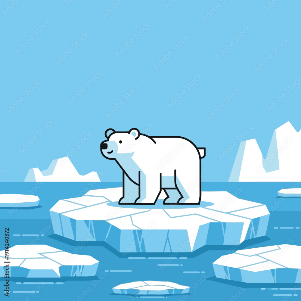 Fototapeta premium Polar Bear on Melting Ice Floe, Arctic Wildlife, Climate Change Concept