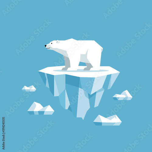 Polar bear on melting iceberg, climate change concept, arctic animal, global warming
