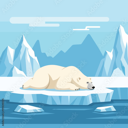 Polar Bear Resting on Ice Floe in Arctic Landscape