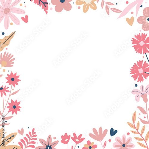 Square pastel floral border with soft flowers and blank center space. Perfect for Mothers Day greeting cards, invitations, social media posts or printable designs