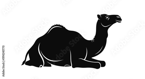 Black silhouette of a camel lying down in a minimalist flat design style