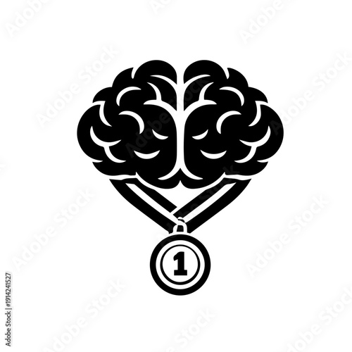 Brain with a medal illustration vector on a white background Vector illustration icon