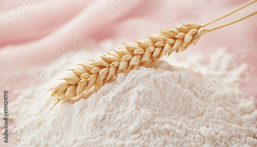 Wheat grain and flour in studio setup, ideal for baking, gluten-free, and food industry concepts. Indoor product photography.