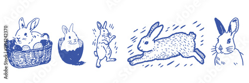 Collection of sketchy bunny doodles and easter rabbit symbols for seasonal designs