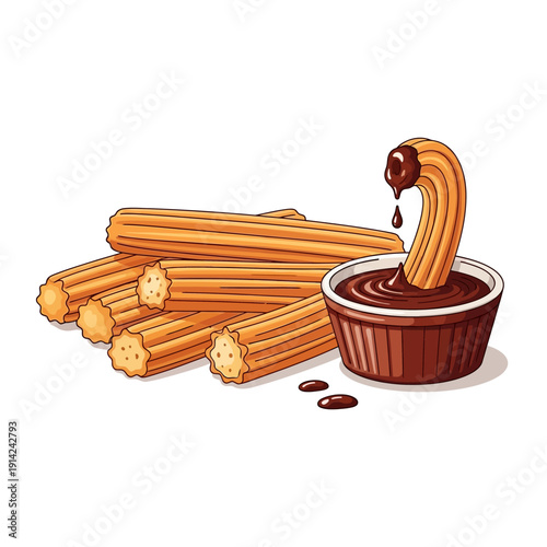 Delicious Churros Dipped in Chocolate Sauce, Sweet Pastry Treat