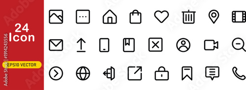 24 Minimal UI Line Icons Set for Web and Mobile App Design (EPS Vector)
