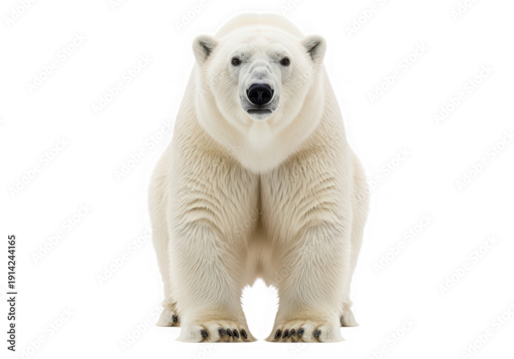 Fototapeta premium Full body portrait of a large, powerful polar bear, standing majestically, isolated on a transparent background.
