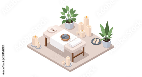Serene Spa Environment with Massage Table and Soothing Elements