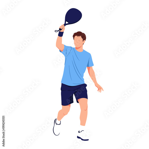 Young man playing padel tennis, hitting the ball with a racket, active lifestyle