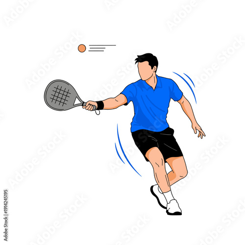 Man playing padel tennis hitting ball with racket, dynamic action shot, outdoor sport