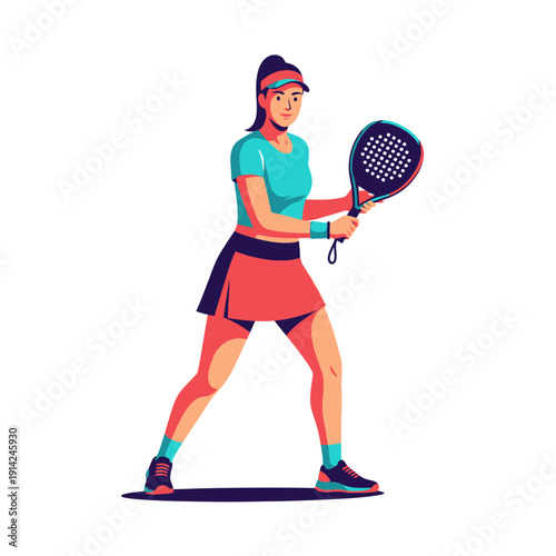 Woman playing padel tennis, holding racket, ready to serve, active lifestyle, sports concept
