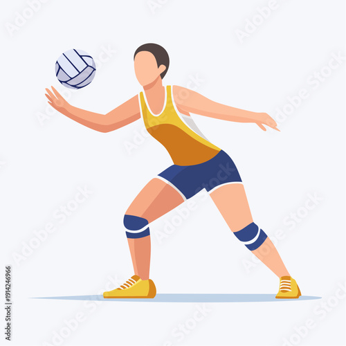 Dynamic Illustration of a Female Volleyball Player Executing a Dig or Pass During a Competitive Match