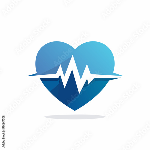 Heartbeat EKG Line Inside Blue Heart Shape Logo Icon