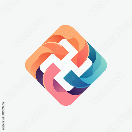 Vibrant and dynamic abstract geometric logo featuring interlocking colorful elements, symbolizing connection and synergy