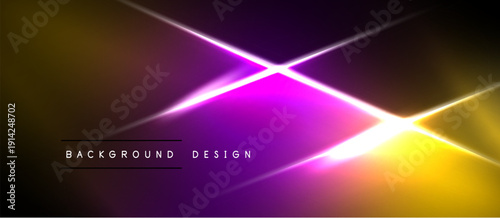 Abstract background features vibrant yellow, purple gradients. Bright lines intersect creating dynamic visual effect. Text reads background design.