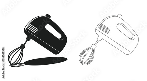 Black and white vector illustrations of hand mixers with egg beaters