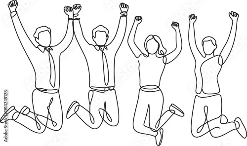Jumping happy people celebration line art icon