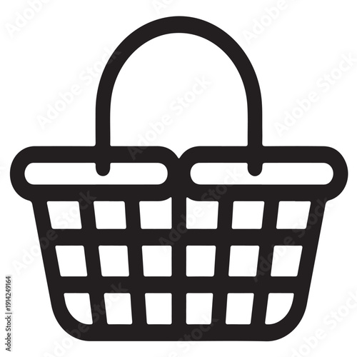 Black outline shopping basket icon representing retail purchase grocery cart for e commerce design and market buying concept
