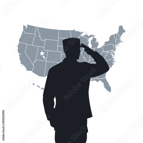 Soldier saluting USA map silhouette, patriotic, military, veteran, freedom, america